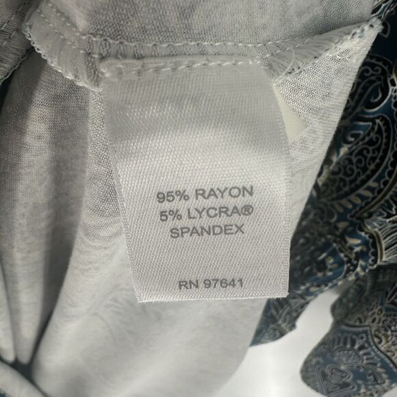 J Jill Wearever Collection Dress Petite Large Blue Paisley Jersey Knit Office - Picture 12 of 13